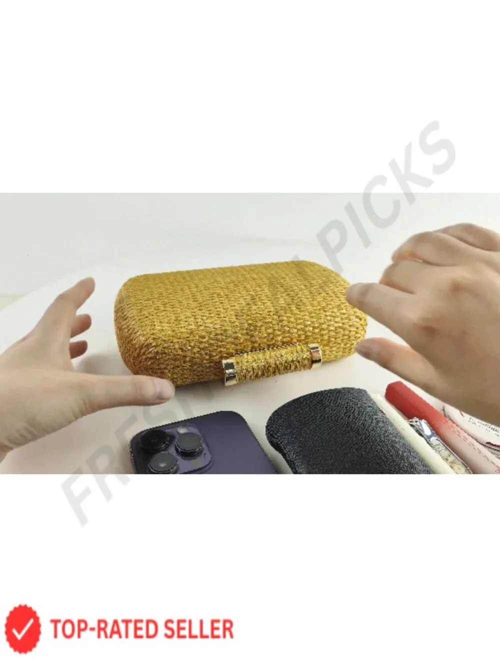 Straw Clutch Purse Hand-Woven Wicker Evening Handbag Raffia Party Wedding Beach